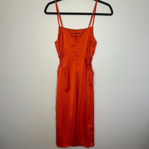 Christian Lacroix Dress Size Small Orange Satin Midi Side Cutout Cocktail NWT - Picture 6 of 9